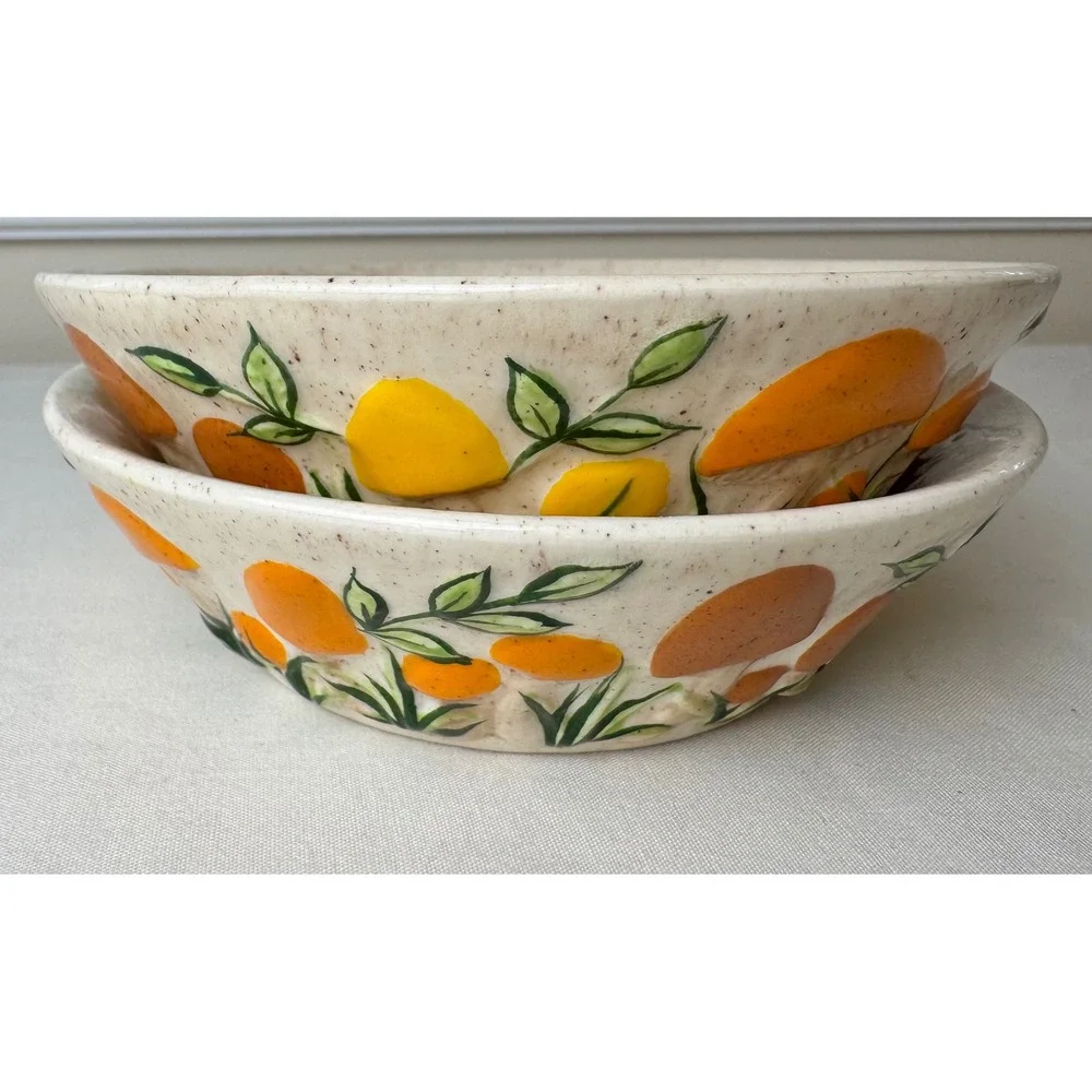 Arnels 1970s Vintage Mushroom Ceramic Bowls Set 2‎ MCM Hand Painted Speckled